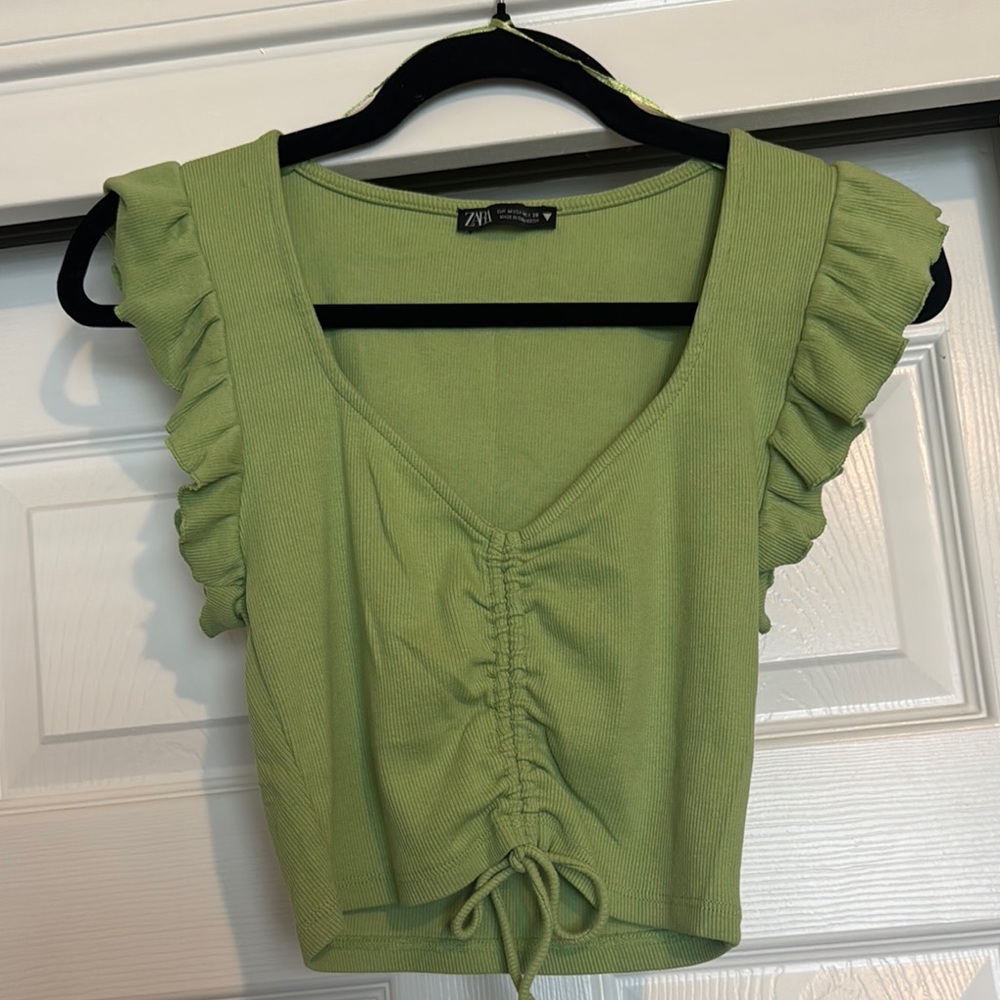 Zara Green Ruffle Sleeve Top